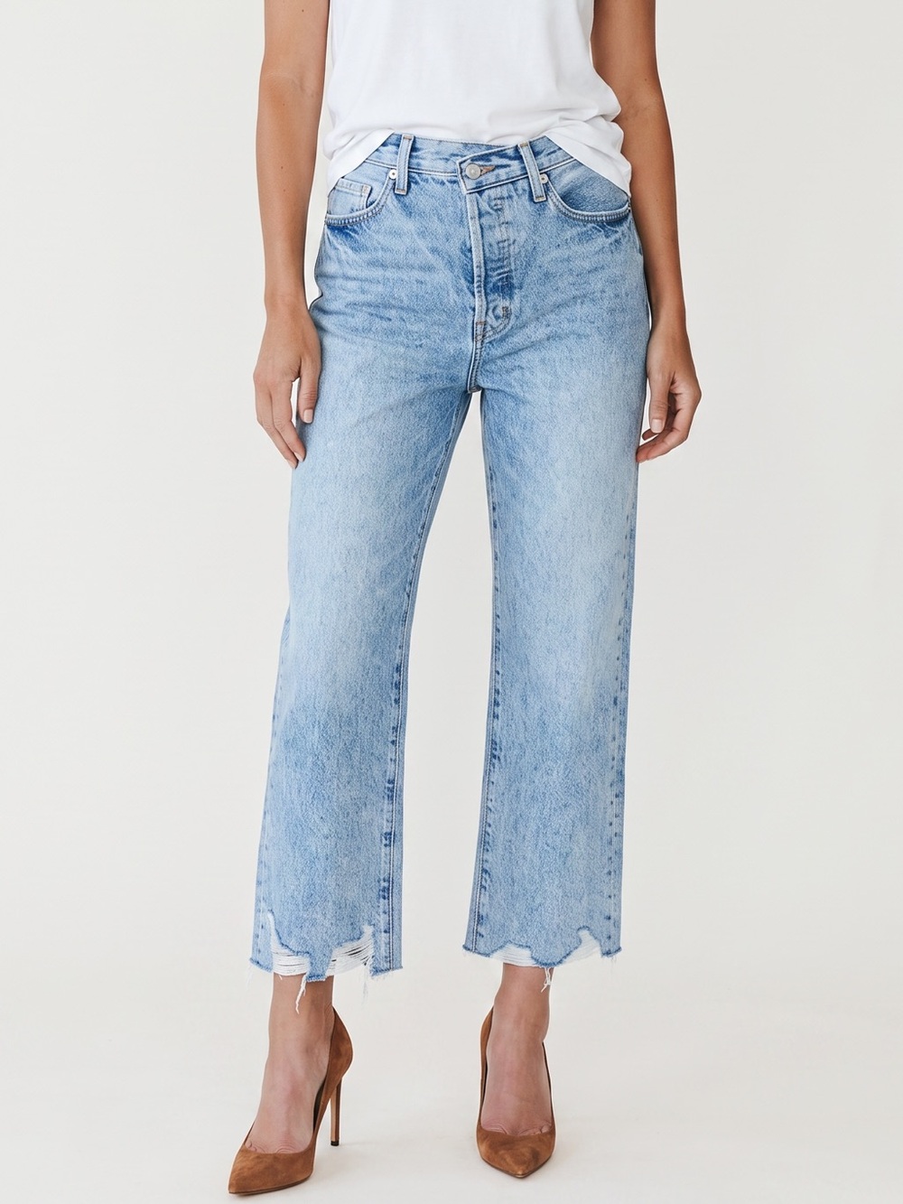 Pistola High Rise Straight Leg Distressed Raw Hem Jeans Size 28 P6323TRI-BAJ